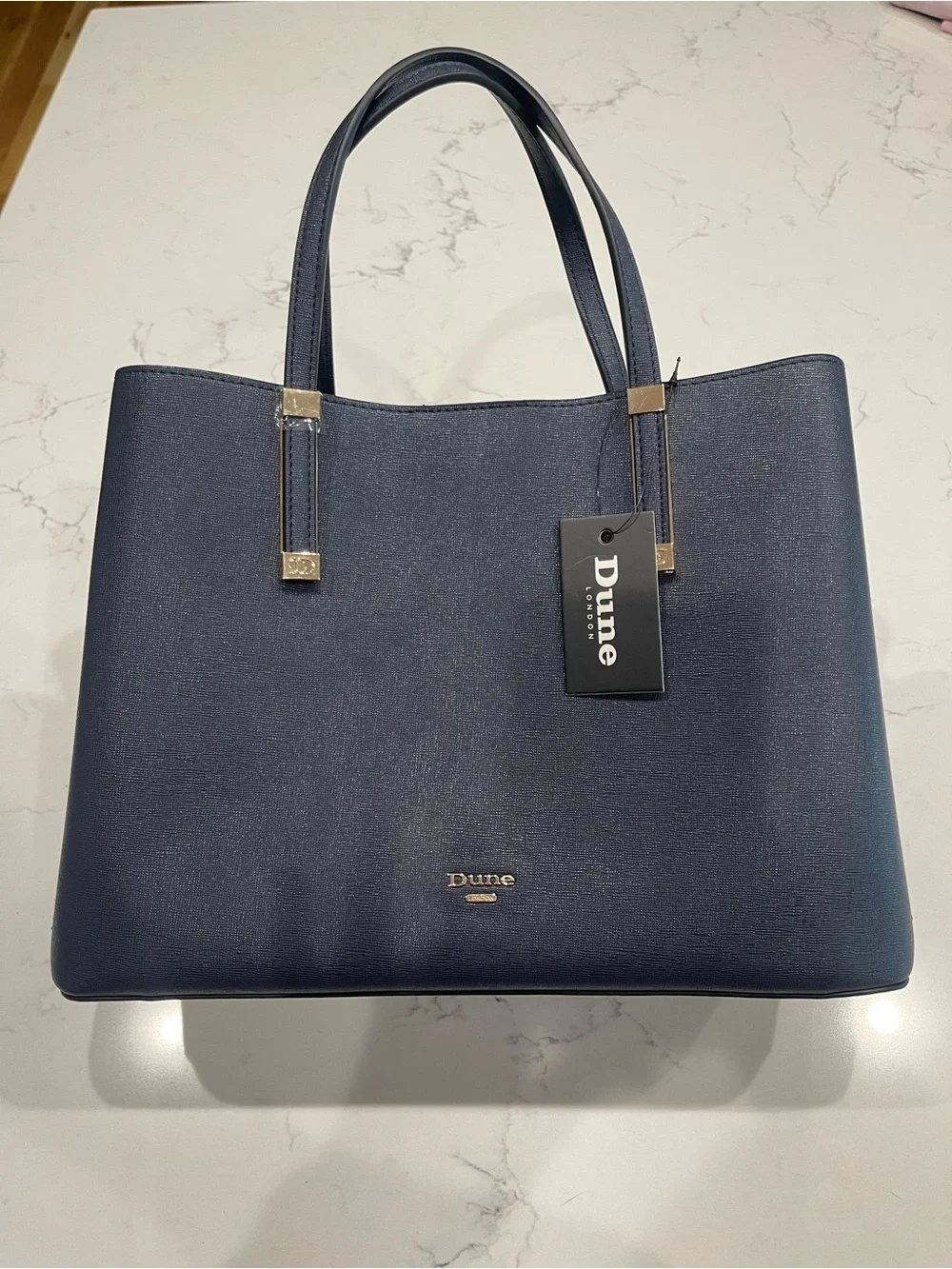 Dune London Navy Tote with Gold Hardware Accents